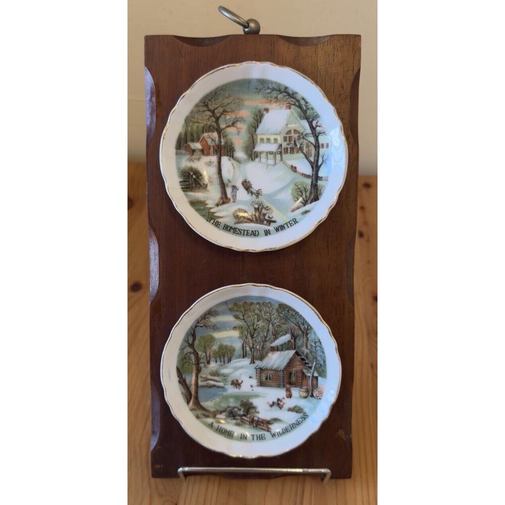 VTG 2 Currier & Ives Plates The Old Homestead In Winter The Farmers Home Winter